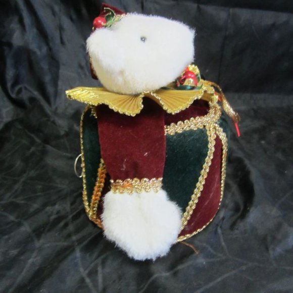 VINTAGE 80'S VELVET BURGUNDY/DK GREEN MUSICAL ANIMATED CHRISTMAS DECORATION - Picture 5 of 7